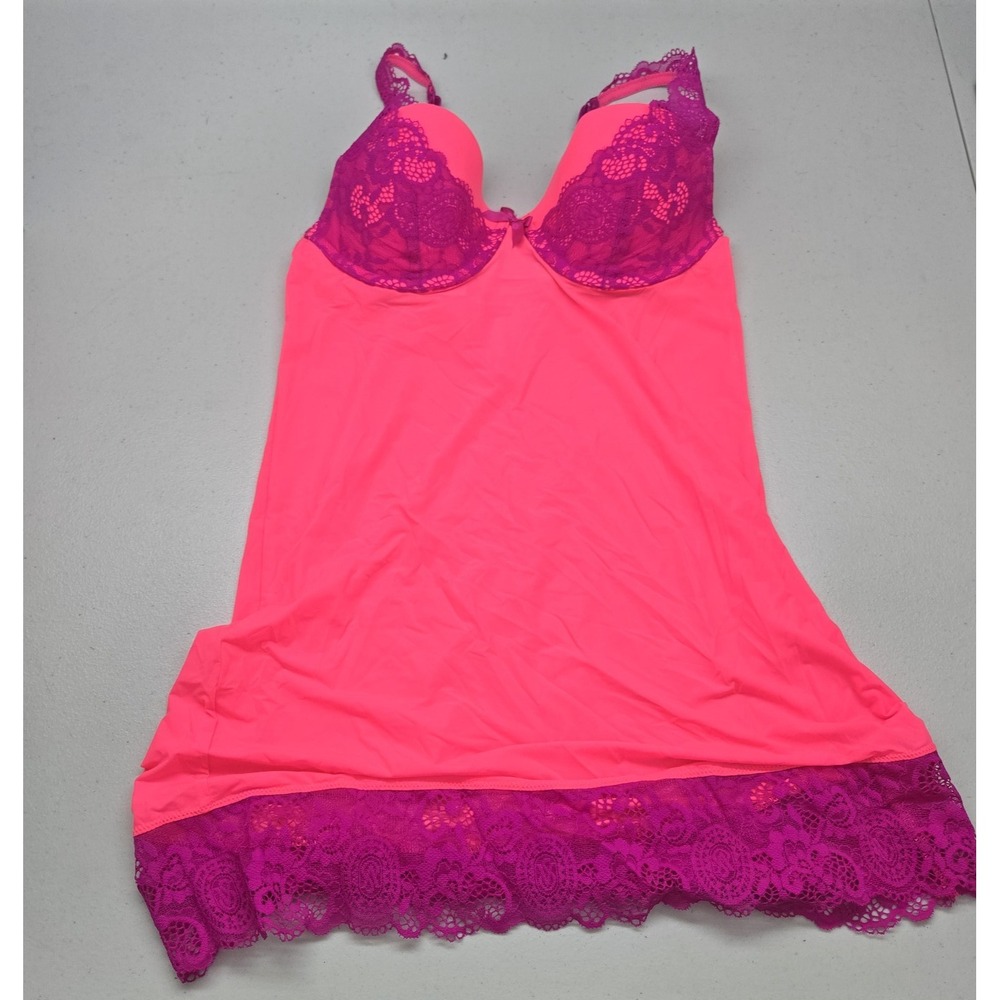 Victoria's Secret PINK Women Sleepwear 34C Hot Pink Lace Babydoll Underwire NWT